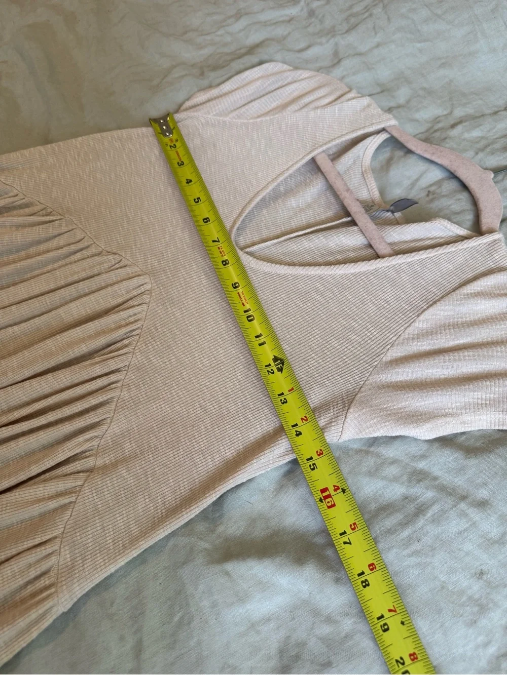 Women's Cream Pink Ribbed Babydoll Short-Sleeve Top - Picture 4 of 5